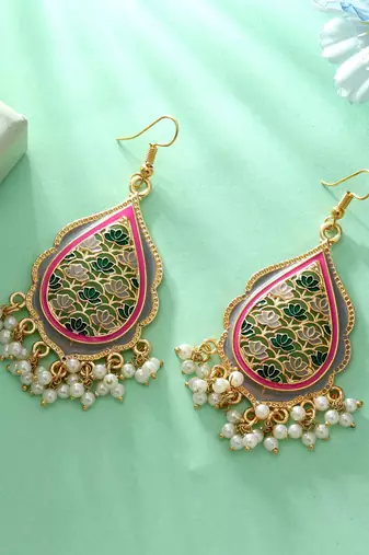 Grey color meenakari earrings