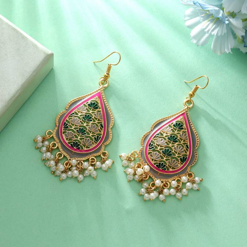 Grey color meenakari earrings