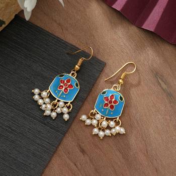 Firozi color meenakari earrings 1