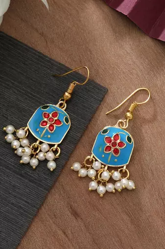 Firozi color meenakari earrings
