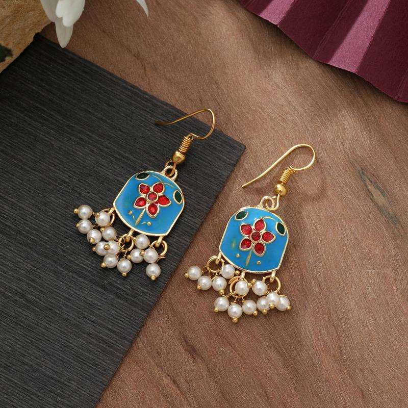 Firozi color meenakari earrings