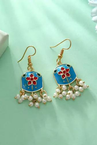 Firozi color meenakari earrings