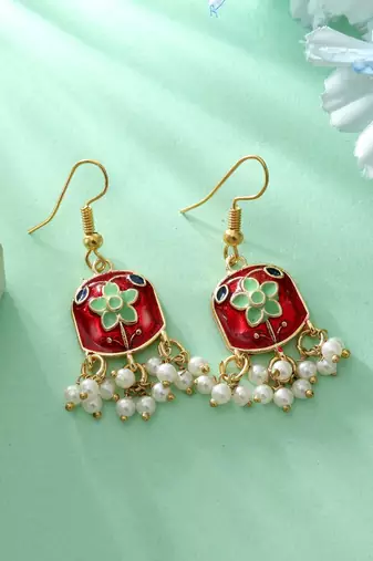Red color meenakari earrings