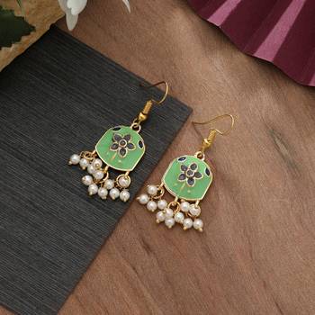 Pista green color meenakari earrings 1