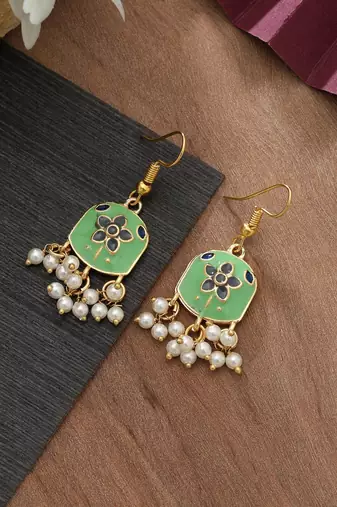 Pista green color meenakari earrings