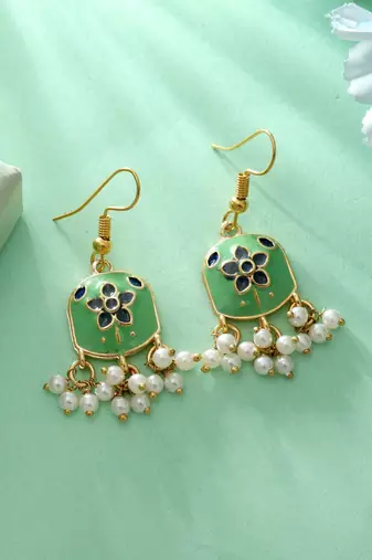 Pista green color meenakari earrings