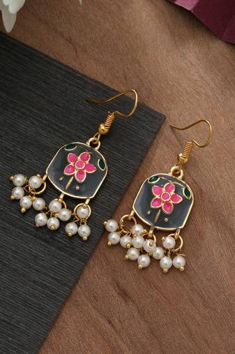Grey color meenakari earrings