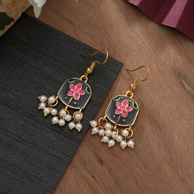 Grey color meenakari earrings