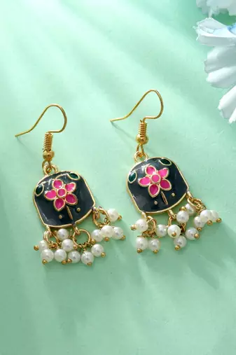 Grey color meenakari earrings