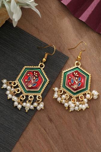 Maroon & green color meenakari earrings