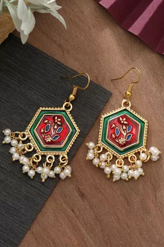 Maroon & green color meenakari earrings