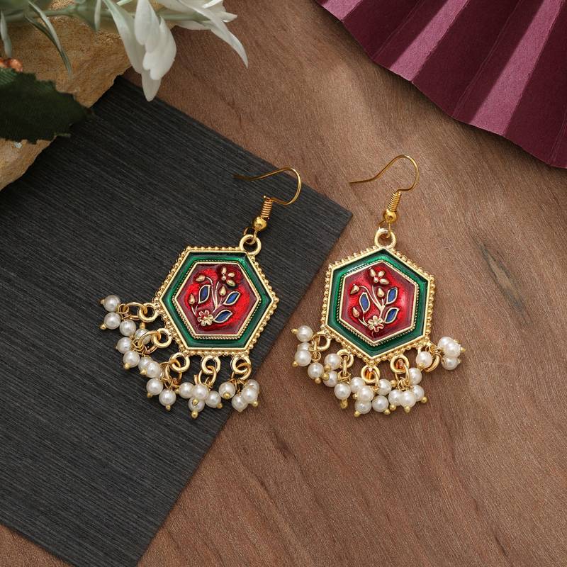 Maroon & green color meenakari earrings