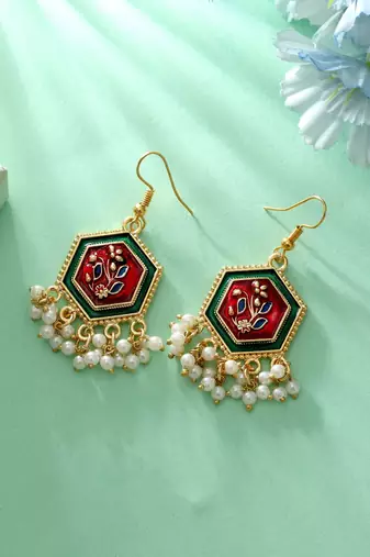 Maroon & green color meenakari earrings