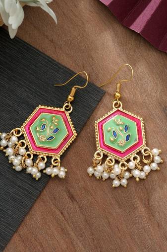 Pista green color meenakari earrings