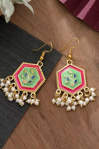 Pista green color meenakari earrings