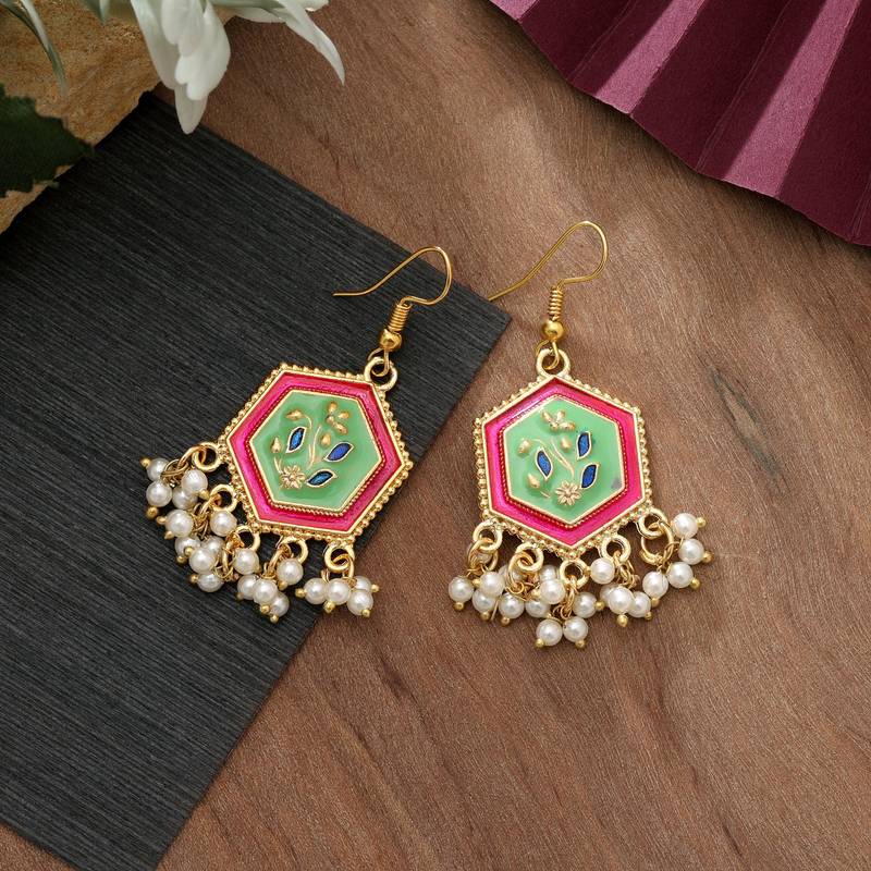 Pista green color meenakari earrings