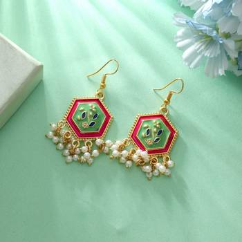 Pista green color meenakari earrings 2