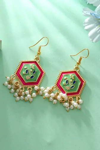 Pista green color meenakari earrings