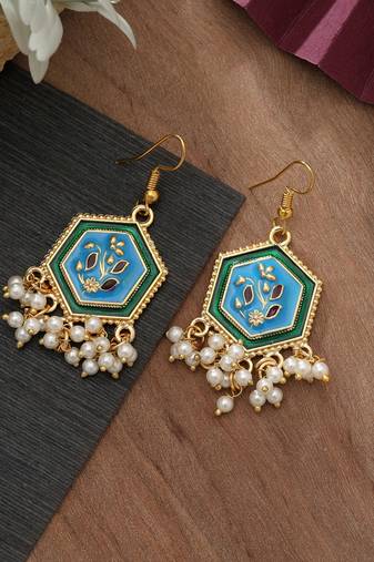 Firozi color meenakari earrings