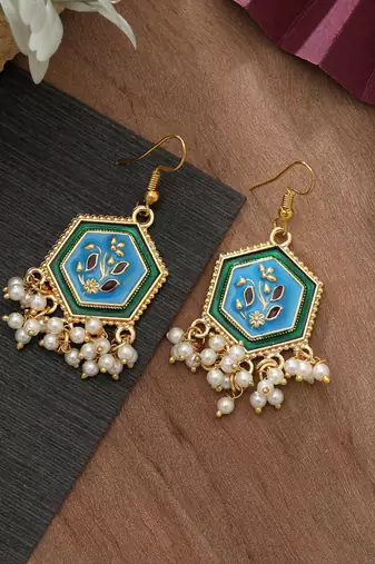 Firozi color meenakari earrings
