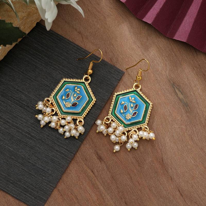 Firozi color meenakari earrings