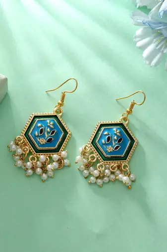 Firozi color meenakari earrings