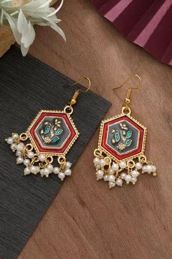 Grey color meenakari earrings