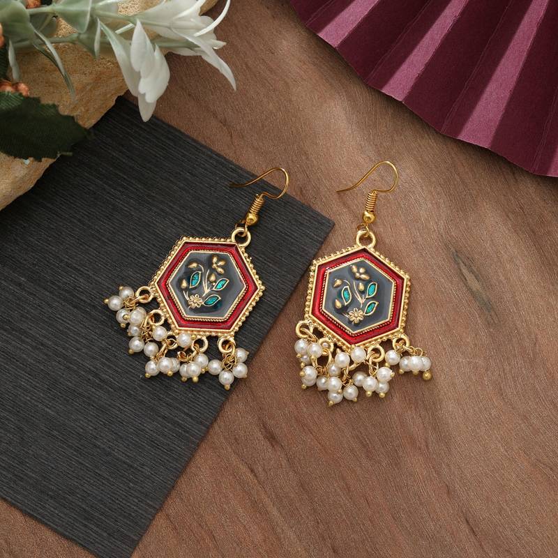 Grey color meenakari earrings