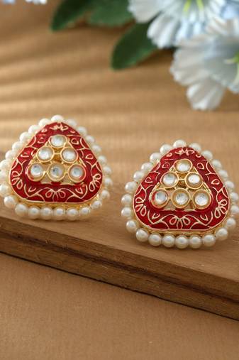 Red color meenakari earrings