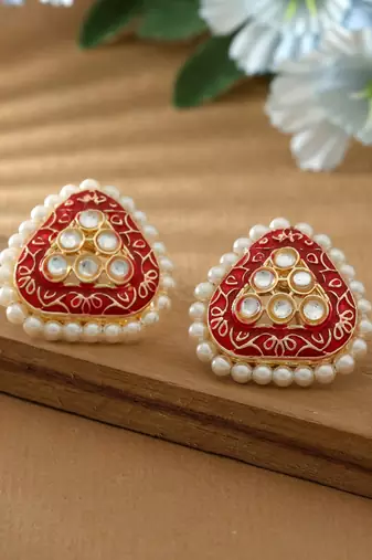Red color meenakari earrings