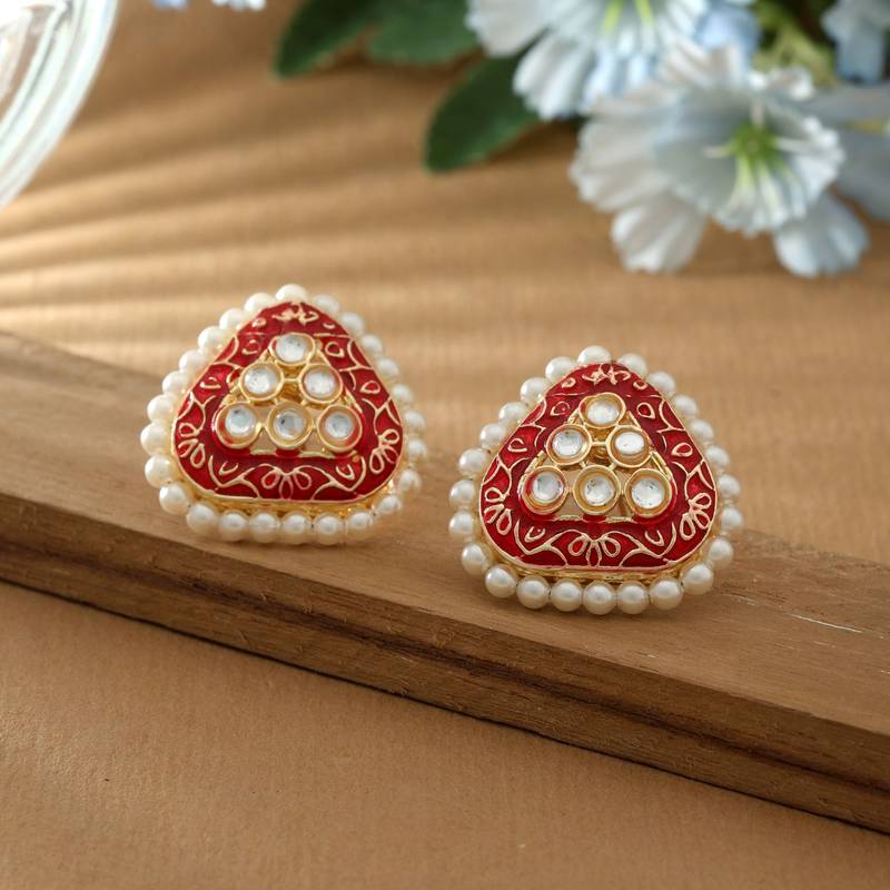 Red color meenakari earrings
