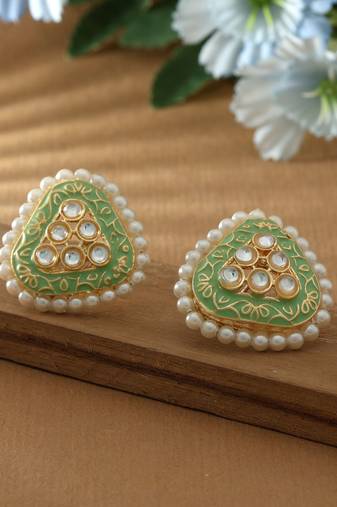 Pista green color meenakari earrings