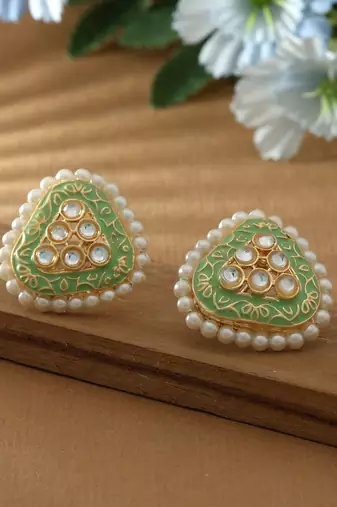 Pista green color meenakari earrings