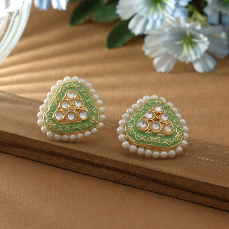 Pista green color meenakari earrings