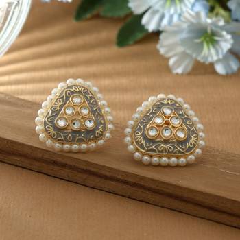 Grey color meenakari earrings 1