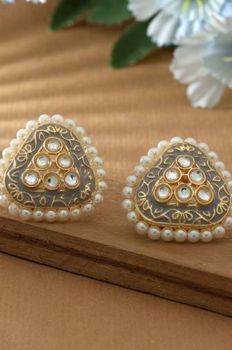 Grey color meenakari earrings