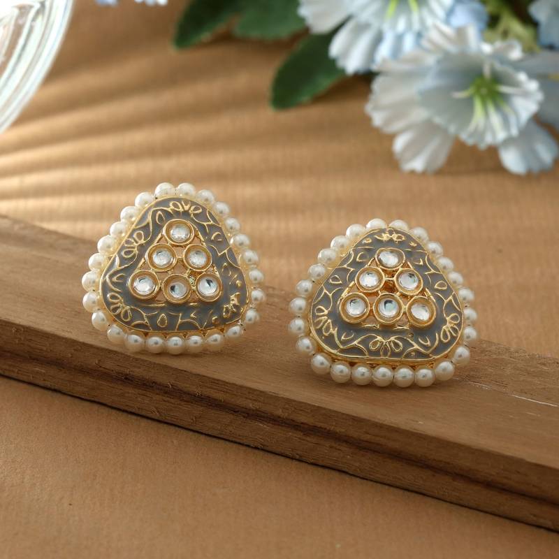 Grey color meenakari earrings
