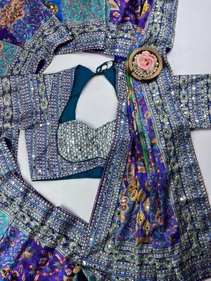Multi Color  Digital print with Aari work &  mirror work Japan satin  Saree 1