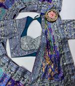 Multi Color  Digital print with Aari work &  mirror work Japan satin  Saree