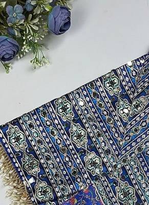 Multi Color  Digital print with Aari work &  mirror work Japan satin  Saree 4