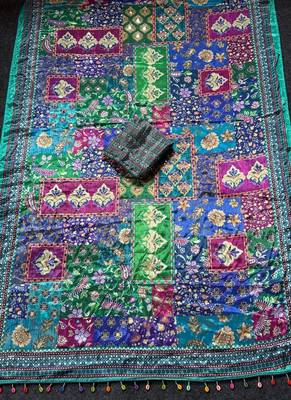 Multi Color  Digital print with Aari work &  mirror work Japan satin  Saree 4