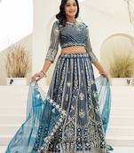 Peacock Blue Color Sequins and Codding Embroidery Work  Lahenga Choli Set