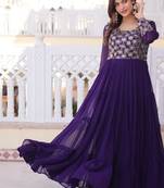 Purple zari & sequins embroidered work georgette stitched kurta gown