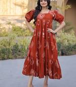 Maroon digital printed cotton stitched kurti for women