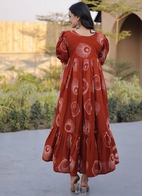 Maroon digital printed cotton stitched kurti for women 2