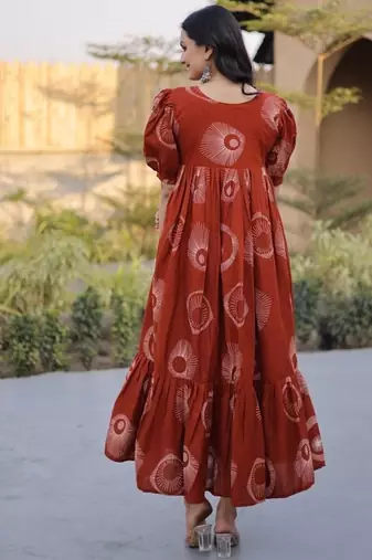 Maroon digital printed cotton stitched kurti for women
