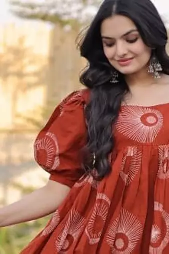 Maroon digital printed cotton stitched kurti for women