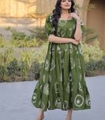 Green digital printed cotton stitched kurti for women