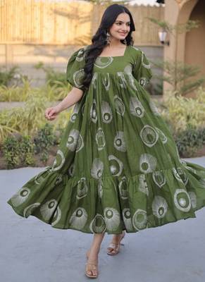 Green digital printed cotton stitched kurti for women 4