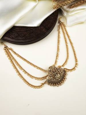  designer temple padlakshmi hair brooch with pearl chain 1
